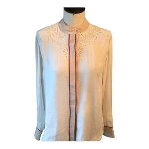 Frame white silk blouse red piping and embroidery